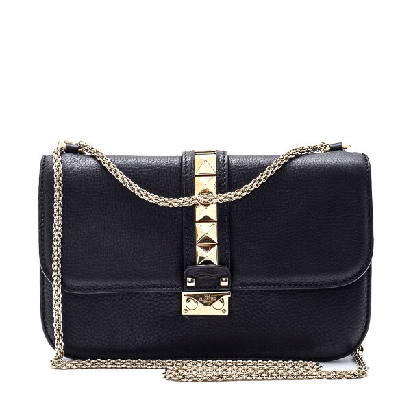 Valentino - Black Leather Rockstud Glamlock Medium Flap Bag